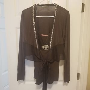 Velvet Embellished Tank Top and Shrug
